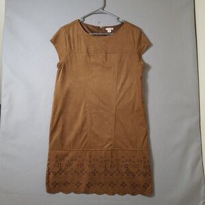 Xhilaration Shift Dress Medium Brown Faux Suede Laser Cut Scalloped Hem Lined